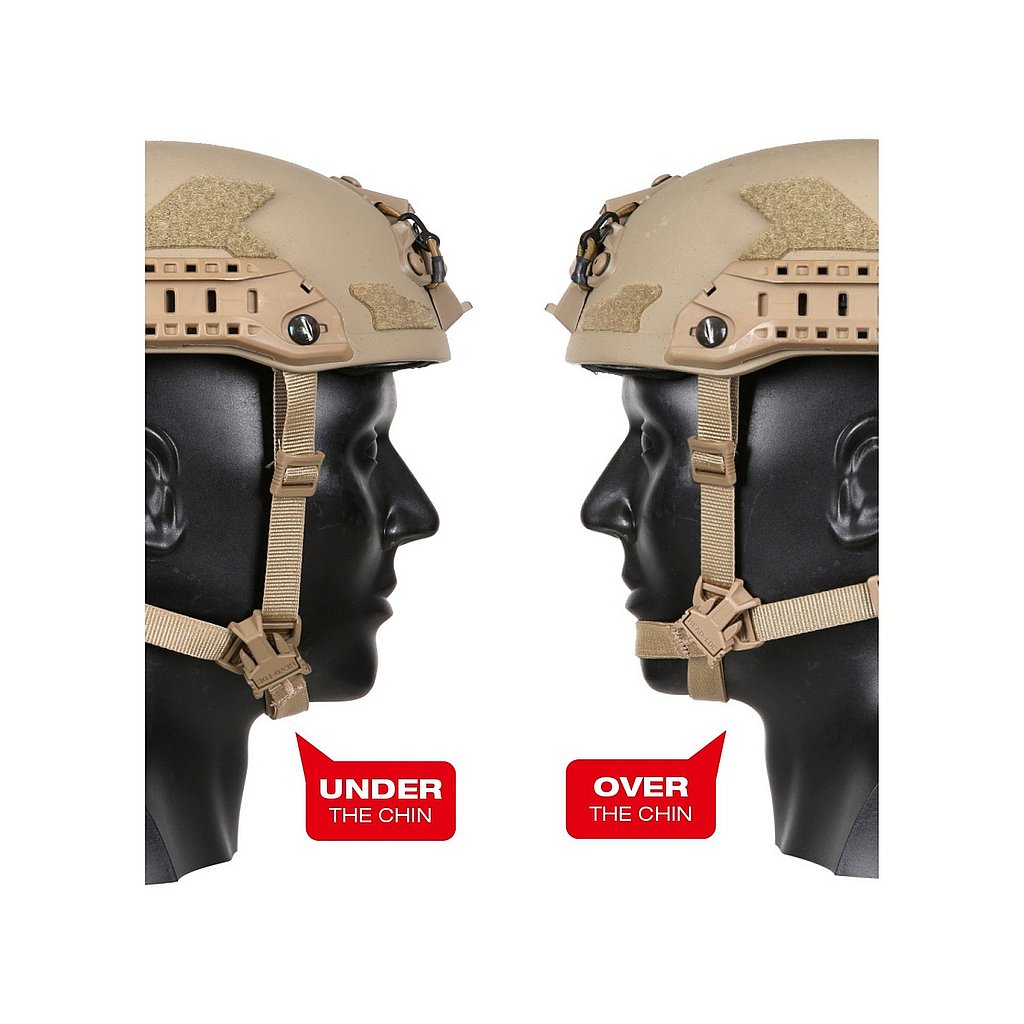 Ops-Core Head-Loc Flex chinstrap worn under and over the chin