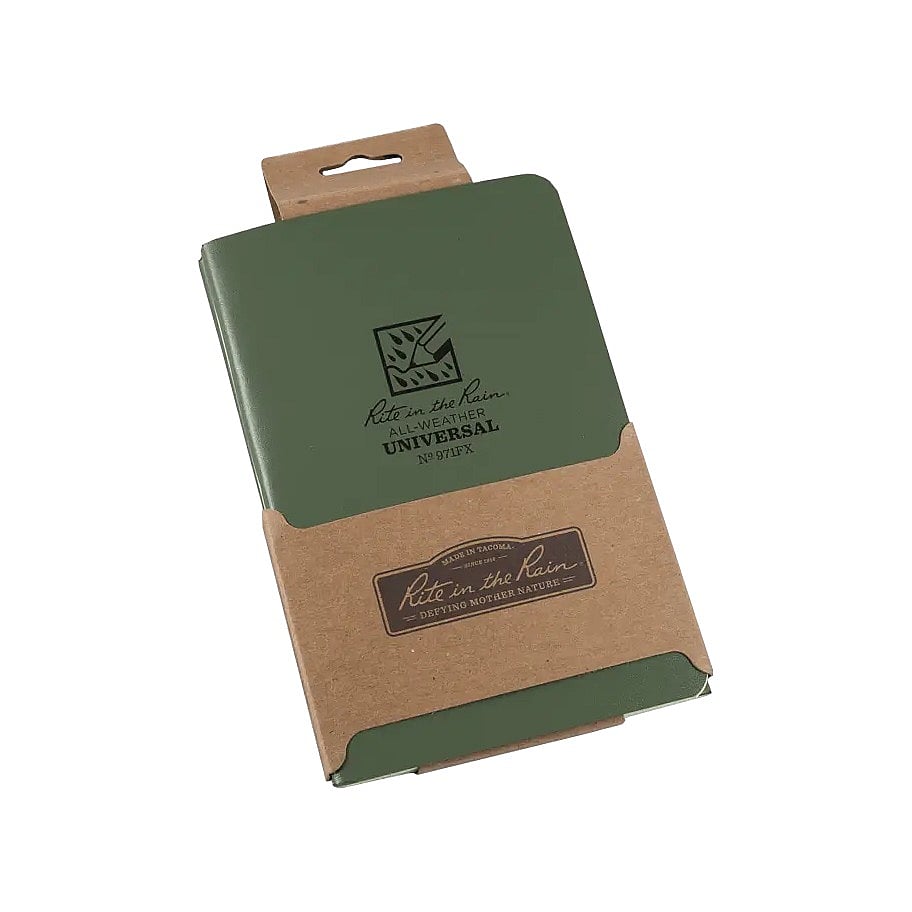 Rite in the Rain 971FX stapled notebook open to Universal pattern all-weather pages